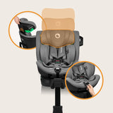 Scaun auto, Lionelo, Harmony i-Size, Rotire 360 grade, Protectie laterala, Cu spatar reglabil in 5 pozitii, Cu tetiera reglabila in 12 pozitii, 0-36 Kg, 40-150 cm, Cu Isofix, Husa din bambus, Conform cu ECE R129, Gri deschis
