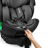 Scaun auto, Lionelo, Harmony i-Size, Rotire 360 grade, Protectie laterala, Cu spatar reglabil in 5 pozitii, Cu tetiera reglabila in 12 pozitii, 0-36 Kg, 40-150 cm, Cu Isofix, Husa din bambus, Conform cu ECE R129, Gri inchis