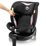 Scaun auto, Lionelo, i-Size Navy, 0-36 Kg, 40-150 cm, Cu isofix si picior de fixare, Protectie laterala, Rotire 360 grade, Ajustare spatar in 4 pozitii, Tetiera reglabila in 11 trepte, Conform cu R129, Negru/Roz