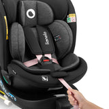 Scaun auto, Lionelo, i-Size Navy, 0-36 Kg, 40-150 cm, Cu isofix si picior de fixare, Protectie laterala, Rotire 360 grade, Ajustare spatar in 4 pozitii, Tetiera reglabila in 11 trepte, Conform cu R129, Negru/Roz