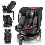 Scaun auto, Lionelo, i-Size Navy, 0-36 Kg, 40-150 cm, Cu isofix si picior de fixare, Protectie laterala, Rotire 360 grade, Ajustare spatar in 4 pozitii, Tetiera reglabila in 11 trepte, Conform cu R129, Negru/Rosu