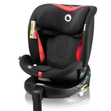 Scaun auto, Lionelo, i-Size Navy, 0-36 Kg, 40-150 cm, Cu isofix si picior de fixare, Protectie laterala, Rotire 360 grade, Ajustare spatar in 4 pozitii, Tetiera reglabila in 11 trepte, Conform cu R129, Negru/Rosu