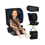 Scaun auto pliabil, Lionelo, Orin, i-Size, 100-150 cm, Tetiera reglabila in 14 pozitii, Spatar in 4 pozitii, Isofix+Top Tether, Sezut ergonomic, Husa transport, Suport sticla, Albastru