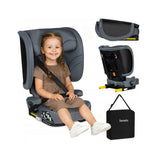 Scaun auto pliabil, Lionelo, Orin, i-Size, 100-150 cm, Tetiera reglabila in 14 pozitii, Spatar in 4 pozitii, Isofix+Top Tether, Sezut ergonomic, Husa transport, Suport sticla, Gri Grafit