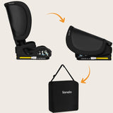 Scaun auto pliabil, Lionelo, Orin, i-Size, 100-150 cm, Tetiera reglabila in 14 pozitii, Spatar in 4 pozitii, Isofix+Top Tether, Sezut ergonomic, Husa transport, Suport sticla, Negru Carbon