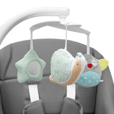 Scaun de masa 2 in 1, New Baby, Smart, Poate fi utilizat si ca leagan pentru copii, Cu telecomanda, Spatar reglabil in 4 pozitii, Cu 5 viteze de leganare, Cu melodii si jucarii, 0-36 luni, Grey