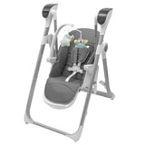 Scaun de masa 2 in 1, New Baby, Smart, Poate fi utilizat si ca leagan pentru copii, Cu telecomanda, Spatar reglabil in 4 pozitii, Cu 5 viteze de leganare, Cu melodii si jucarii, 0-36 luni, Grey