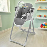 Scaun de masa 2 in 1, New Baby, Smart, Poate fi utilizat si ca leagan pentru copii, Cu telecomanda, Spatar reglabil in 4 pozitii, Cu 5 viteze de leganare, Cu melodii si jucarii, 0-36 luni, Grey