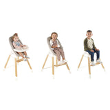 Scaun de masa evolutiv Woody, Jane, De la 6 luni la 8 ani, Din lemn, Husa lavabila, Conform cu EN 14988:2017 + A1:2020 si EN 17191:2021, Botanic