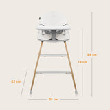 Scaun de masa, Lionelo, Dalia, 2 in 1, Transformabil, Cu 2 suporturi pentru picioare, Cu tavita detasabila, Sustine 60 kg, 6 luni+, Conform cu EN14988, Gri