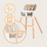 Scaun de masa, Lionelo, Koen, Din fag, 2 in 1, Transformabil, Sustine 30 kg, 6 luni+, Conform cu standardul european de securitate EN14988, Bej