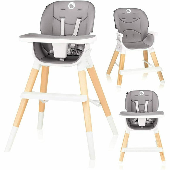 Scaun de masa, Lionelo, Mona, 4 in 1, Transformabil, Reglabil in inaltime in 3 pozitii, Conform cu standardele europene de securitate EN14988, EN16120, Stone, Resigilat