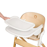 Scaun de masa multifunctional Celia, Lionelo, Din lemn de fag, 6 luni- adult, Reglabil pe inaltime, Spatar lat, Sezut ergonomic, Tavita silicon, Suport de picioare reglabil, Greutate maxima 90 Kg, Alb/Natural