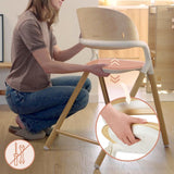 Scaun de masa multifunctional Celia, Lionelo, Din lemn de fag, 6 luni- adult, Reglabil pe inaltime, Spatar lat, Sezut ergonomic, Tavita silicon, Suport de picioare reglabil, Greutate maxima 90 Kg, Alb/Natural