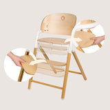 Scaun de masa multifunctional Celia, Lionelo, Din lemn de fag, 6 luni- adult, Reglabil pe inaltime, Spatar lat, Sezut ergonomic, Tavita silicon, Suport de picioare reglabil, Greutate maxima 90 Kg, Alb/Natural