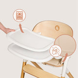 Scaun de masa multifunctional Celia, Lionelo, Din lemn de fag, 6 luni- adult, Reglabil pe inaltime, Spatar lat, Sezut ergonomic, Tavita silicon, Suport de picioare reglabil, Greutate maxima 90 Kg, Alb/Natural