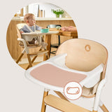 Scaun de masa multifunctional Celia, Lionelo, Din lemn de fag, 6 luni- adult, Reglabil pe inaltime, Spatar lat, Sezut ergonomic, Tavita silicon, Suport de picioare reglabil, Greutate maxima 90 Kg, Alb/Natural
