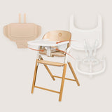 Scaun de masa multifunctional Celia, Lionelo, Din lemn de fag, 6 luni- adult, Reglabil pe inaltime, Spatar lat, Sezut ergonomic, Tavita silicon, Suport de picioare reglabil, Greutate maxima 90 Kg, Alb/Natural