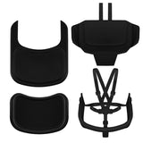 Scaun de masa multifunctional Celia, Lionelo, Din lemn de fag, 6 luni- adult, Reglabil pe inaltime, Husa impermeabila, Tavita silicon, Suport de picioare reglabil, Greutate maxima 90 Kg, Negru