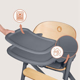 Scaun de masa multifunctional Celia, Lionelo, Din lemn de fag, 6 luni- adult, Reglabil pe inaltime, Spatar lat, Sezut ergonomic, Tavita silicon, Suport de picioare reglabil, Greutate maxima 90 Kg, Gri