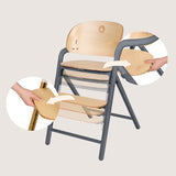 Scaun de masa multifunctional Celia, Lionelo, Din lemn de fag, 6 luni- adult, Reglabil pe inaltime, Spatar lat, Sezut ergonomic, Tavita silicon, Suport de picioare reglabil, Greutate maxima 90 Kg, Gri