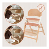 Scaun de masa multifunctional Megan, Lionelo, Din lemn de fag, 6 luni- adult, Reglabil pe inaltime, Husa impermeabila, Tavita silicon, Suport de picioare reglabil, Greutate maxima 110 Kg, Alb/Natur