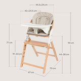 Scaun de masa multifunctional Megan, Lionelo, Din lemn de fag, 6 luni- adult, Reglabil pe inaltime, Husa impermeabila, Tavita silicon, Suport de picioare reglabil, Greutate maxima 110 Kg, Alb/Natur