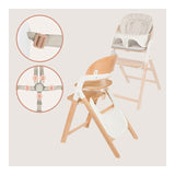 Scaun de masa multifunctional Megan, Lionelo, Din lemn de fag, 6 luni- adult, Reglabil pe inaltime, Husa impermeabila, Tavita silicon, Suport de picioare reglabil, Greutate maxima 110 Kg, Alb/Natur