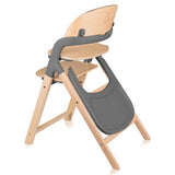 Scaun de masa multifunctional Megan, Lionelo, Din lemn de fag, 6 luni- adult, Reglabil pe inaltime, Husa impermeabila, Tavita silicon, Suport de picioare reglabil, Greutate maxima 110 Kg, Gri