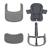 Scaun de masa multifunctional Megan, Lionelo, Din lemn de fag, 6 luni- adult, Reglabil pe inaltime, Husa impermeabila, Tavita silicon, Suport de picioare reglabil, Greutate maxima 110 Kg, Gri