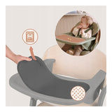 Scaun de masa multifunctional Megan, Lionelo, Din lemn de fag, 6 luni- adult, Reglabil pe inaltime, Husa impermeabila, Tavita silicon, Suport de picioare reglabil, Greutate maxima 110 Kg, Gri