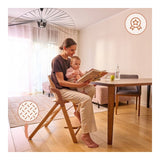 Scaun de masa multifunctional Megan, Lionelo, Din lemn de fag, 6 luni- adult, Reglabil pe inaltime, Husa impermeabila, Tavita silicon, Suport de picioare reglabil, Greutate maxima 110 Kg, Gri