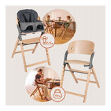 Scaun de masa multifunctional Megan, Lionelo, Din lemn de fag, 6 luni- adult, Reglabil pe inaltime, Husa impermeabila, Tavita silicon, Suport de picioare reglabil, Greutate maxima 110 Kg, Gri