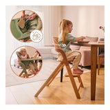 Scaun de masa multifunctional Megan, Lionelo, Din lemn de fag, 6 luni- adult, Reglabil pe inaltime, Husa impermeabila, Tavita silicon, Suport de picioare reglabil, Greutate maxima 110 Kg, Gri