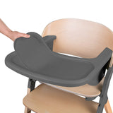 Scaun de masa multifunctional Megan, Lionelo, Din lemn de fag, 6 luni- adult, Reglabil pe inaltime, Husa impermeabila, Tavita silicon, Suport de picioare reglabil, Greutate maxima 110 Kg, Gri