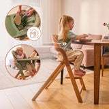 Scaun de masa multifunctional Megan, Lionelo, Din lemn de fag, 6 luni- adult, Reglabil pe inaltime, Husa impermeabila, Tavita silicon, Suport de picioare reglabil, Greutate maxima 110 Kg, Verde