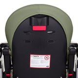 Scaun de masa, Petite&Mars, Tasty, Multifunctional, Pana la 15 kg, Reglabil pe inaltime in 7 pozitii, Spatar reglabil pana la 175 grade, Suport picioare si tavita reglabile, Cu roti, Aluminiu, Mature Olive