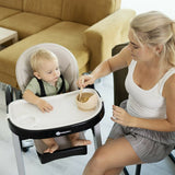 Scaun de masa, Petite&Mars, Tasty, Multifunctional, Pana la 15 kg, Reglabil pe inaltime in 7 pozitii, Spatar reglabil pana la 175 grade, Suport picioare si tavita reglabile, Cu roti, Aluminiu, Jasmine Honey