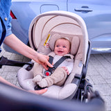 Scoica auto, Lionelo, Moxie, i-Size, 40-87 cm, Tetiera reglabila, intarita cu spuma de memorie, Carcasa ventilata, Din bambus, Protectie avansata, Conform cu R129, Bej