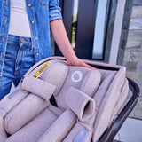 Scoica auto, Lionelo, Moxie, i-Size, 40-87 cm, Tetiera reglabila, intarita cu spuma de memorie, Carcasa ventilata, Din bambus, Protectie avansata, Conform cu R129, Bej
