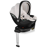 Scoica auto, Lionelo, Moxie, i-Size, Include baza rotativa 360 cu picior de fixare, 40-87 cm, Tetiera reglabila, intarita cu spuma de memorie, Carcasa ventilata, Din bambus, Protectie avansata, Conform R129, Bej