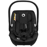 Scoica auto, Lionelo, Moxie, i-Size, Include baza rotativa 360 cu picior de fixare, 40-87 cm, Tetiera reglabila, intarita cu spuma de memorie, Carcasa ventilata, Din bambus, Protectie avansata, Conform R129, Negru