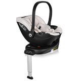 Scoica auto, Lionelo, Moxie, i-Size, Include baza rotativa 360 cu picior de fixare, 40-87 cm, Tetiera reglabila, intarita cu spuma de memorie, Carcasa ventilata, Din bambus, Protectie avansata, Conform R129, Bej