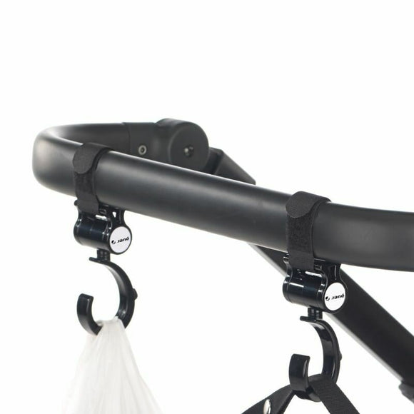 Set 2 carlige auto pentru carucior, Jane, Fixare pe cadru, multifunctionale, Negru