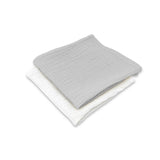Set 2 museline, Qmini, Multifunctionale, Din material certificat Oeko Tex Standard 100, 30x30 cm, Grey si Cream
