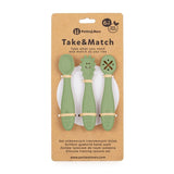 Set 3 lingurite, Petite&Mars, Take&Match, Din silicon, Diverse forme, Pentru supa, paste, alimente usoare, Dezvolta simturile si abilitatile senzoriale, Adecvate pentru masina de spalat vase, Fara BPA, 6 luni+, Sweet Pea, Verde