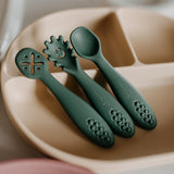 Set 3 lingurite, Petite&Mars, Take&Match, Din silicon, Diverse forme, Pentru supa, paste, alimente usoare, Dezvolta simturile si abilitatile senzoriale, Adecvate pentru masina de spalat vase, Fara BPA, 6 luni+, Bitter Cocoa, Maro