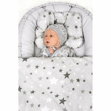 Set 3 piese, New Baby, Baby Nest, Cu paturica si pernuta, White/Grey stars
