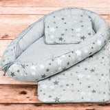 Set 3 piese, New Baby, Baby Nest, Cu paturica si pernuta, White/Grey stars