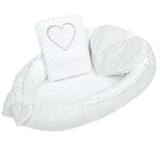 Set 3 piese, New Baby, Luxury, Baby Nest cu doua fete, Cu paturica si pernuta in forma de inima, Minky Heart White